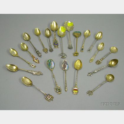 Approximately Twenty Sterling and Silver Plated Souvenir Spoons. 