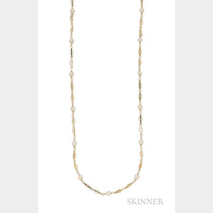 14kt Gold and Cultured Pearl Chain, Unoaerre