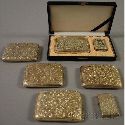Group of Silver Cigarette Cases and Smoking Accessories