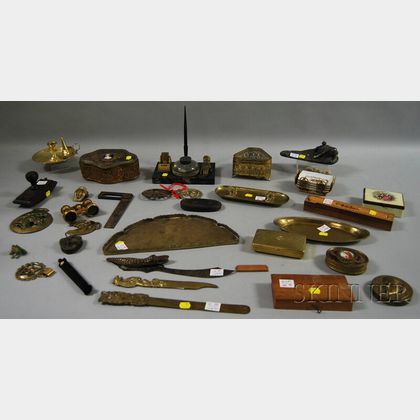 Group of Desk Items, Decorative Ornaments, and Boxes