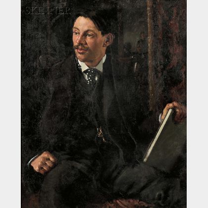 Boston School, 19th/20th Century Portrait of a Seated Gentleman in a Polka-dot Cravat