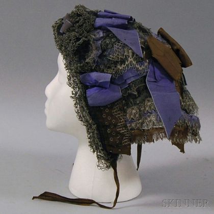 Black Net Cap with Brown and Purple Bows