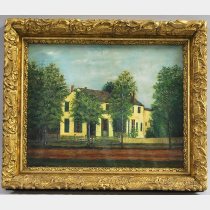 Framed Oil on Canvas Painting of a House