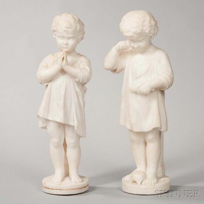 Continental School, 19th Century Pair of Alabaster Figures of Children