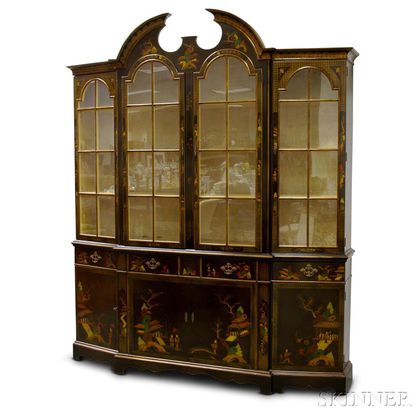 Chippendale-style Lacquered Chinoiserie-decorated Glazed Breakfront