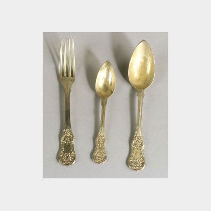 French Goldwashed .950 Silver Partial Luncheon Service