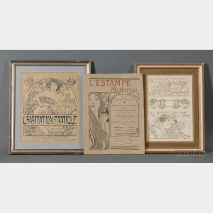 Lot of Three Prints by Alphonse Maria Mucha (Czech 1860-1939),Au Paradis des Bebes Etrennes! / Al arbres de Noel