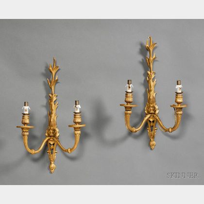 Pair of Louis XVI Style Bronze Two-light Wall Sconces