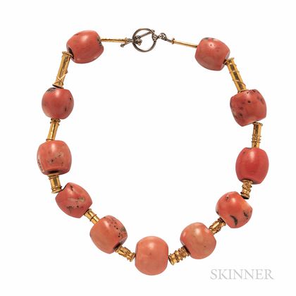 Gold and Coral Bead Necklace