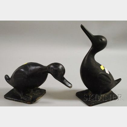 Pair of Black-painted Cast Iron Duck Figures