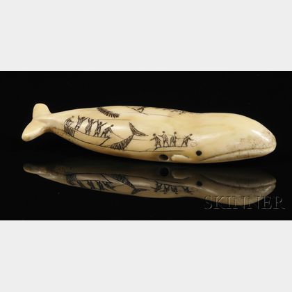 Eskimo Carved and Engraved Marine Ivory Bowhead Whale