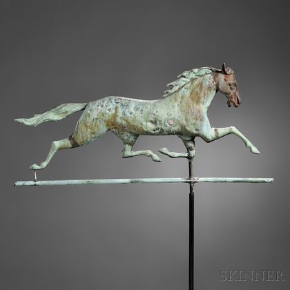 Molded Gilt Copper and Cast Iron Running Horse Weathervane