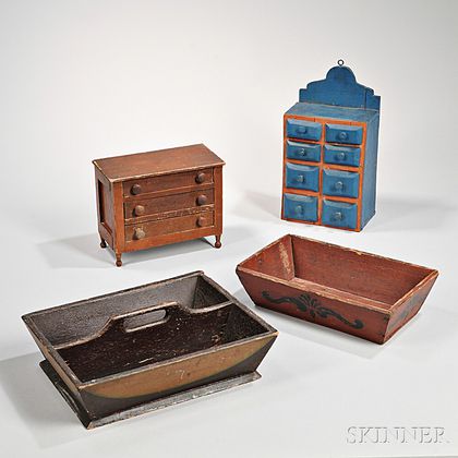 Four Paint-decorated Wooden Objects