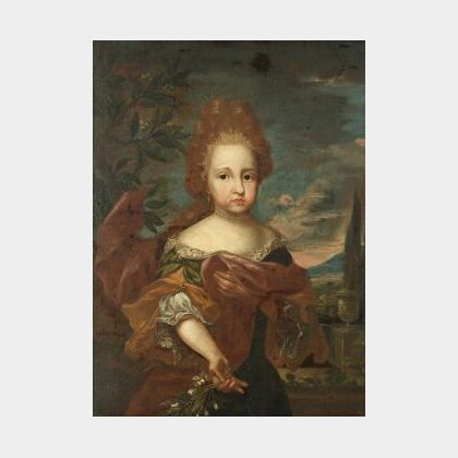 Continental School, 18th Century Style Young Girl Before a Vast Landscape