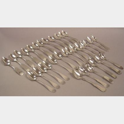 Thirty-two Assorted Coin and Sterling Silver Teaspoons