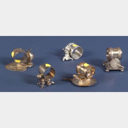 Five American Silver Plate Figural Napkin Rings
