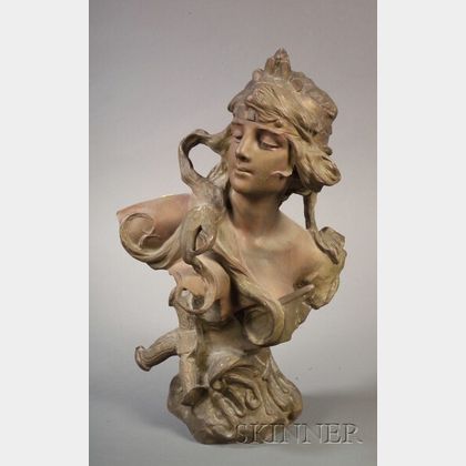 French Art Nouveau Patinated White Metal Bust of Judith