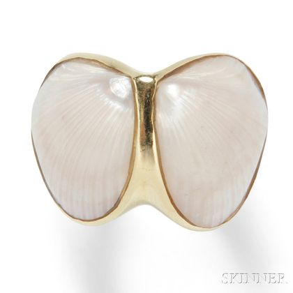 14kt Gold and Double Seashell "Margareta Cea" Ring, Marguerite Stix