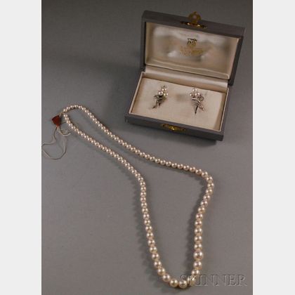 Pair of 14kt White Gold and Pearl Earrings, Mikimoto