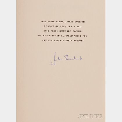 Steinbeck, John (1902-1968),Signed Copy