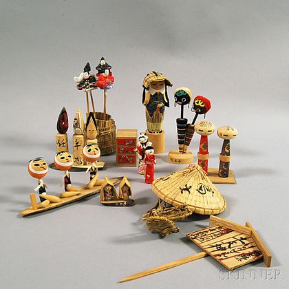 Twelve Japanese Folk Art Mingei Dolls and Toys