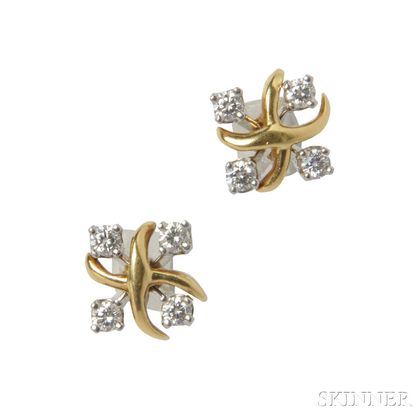 Platinum, 18kt Gold, and Diamond "Lynn" Earrings, Schlumberger for Tiffany & Co.