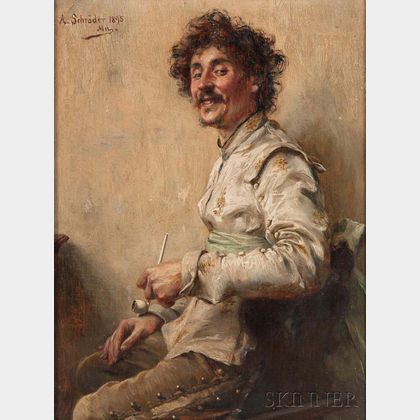 Albert Friedrich Schröder (German, 1854-1939) Smiling Cavalier with a Pipe