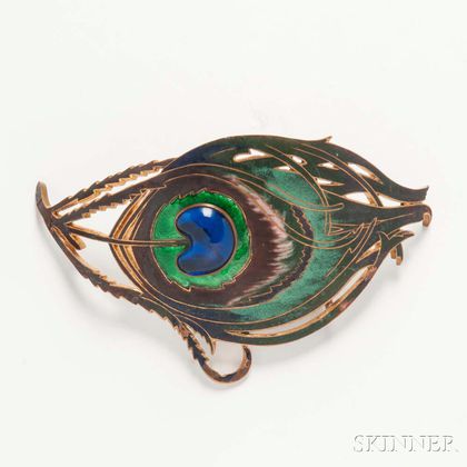 Piel Freres Art Nouveau Enameled Peacock Buckle
