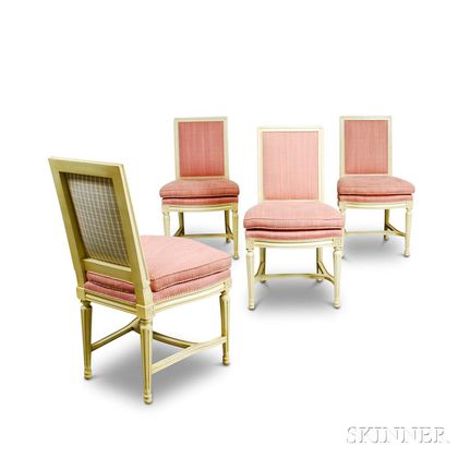 Set of Four Louis XVI-style Painted and Upholstered Side Chairs