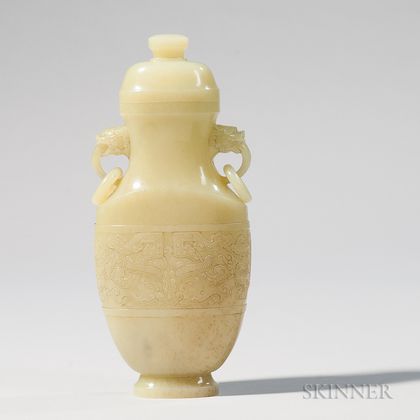 Nephrite Yellow Jade Covered Vase