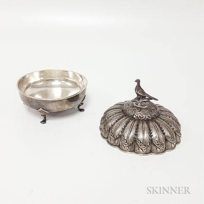 Coin Silver Footed Circular Dish and Separate Silver-plated Lid