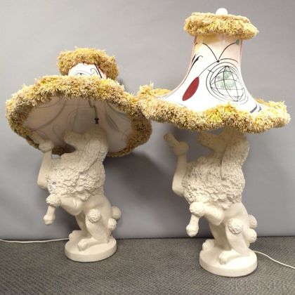 Pair of Plaster Poodle Lamps