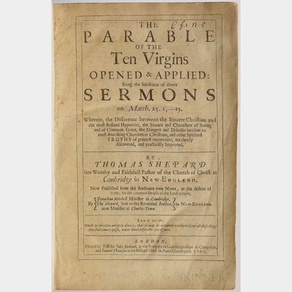 Shepard, Thomas (1605-1649) The Parable of the Ten Virgins.