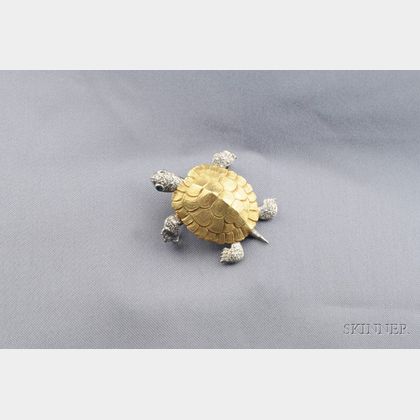 18kt Gold, Platinum, and Diamond Turtle Brooch, McTeigue
