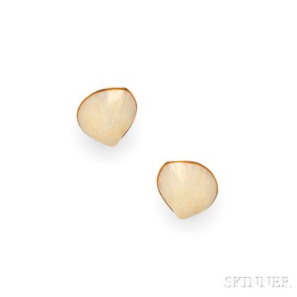 14kt Gold and Seashell Earclips, Marguerite Stix