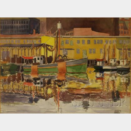 Helen Wilson Sherman (American, 1913-2005) Wharf Scene, probably T Wharf, Boston.