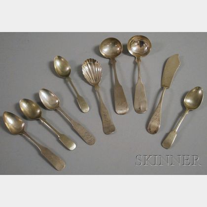 Nine Pieces of Coin Silver Flatware