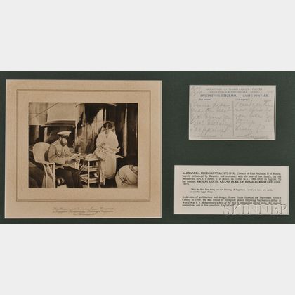 Three Framed Pieces Related to Empress Alexandra Feodorovna and Her Brother Ernest Louis, Grand Duke of Hesse