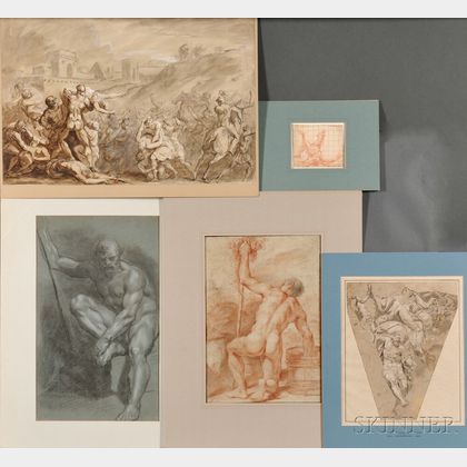 Five Unframed Old Master Drawings Attributed to Giovanni da san Giovanni, Giovanni Mannozzi (Florentine, 1592-1636),Falling Male Nud 