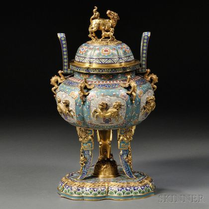 Tripod Cloisonne Covered Censer with Stand