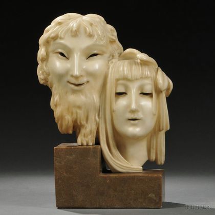 Two Art Nouveau Alabaster Theatrical Masks