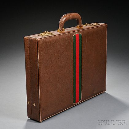 Gucci Stitched Leather and Canvas Briefcase