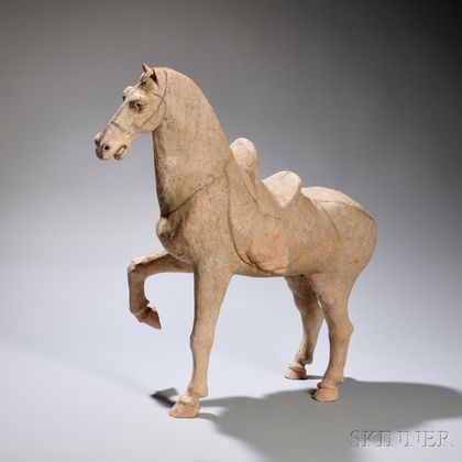 Painted Pottery Prancing Caparisoned Horse
