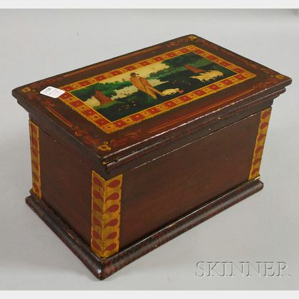 Polychrome Paint-decorated Wooden Box with Lid