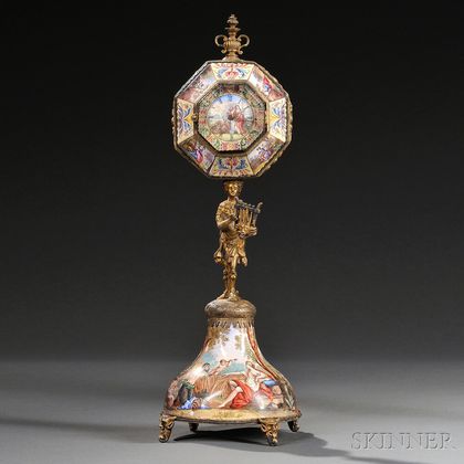 Viennese Gilt-metal and Enamel Figural Clock