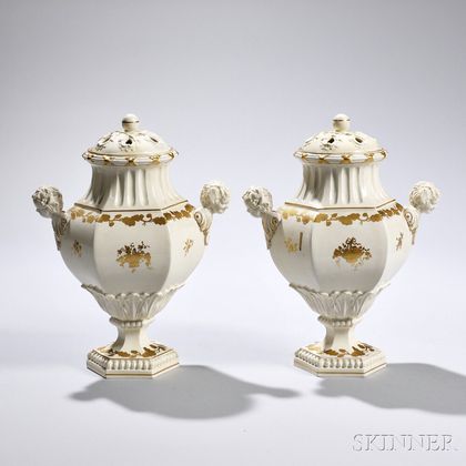 Pair of Wedgwood Queen's Ware Potpourri Vases and Covers