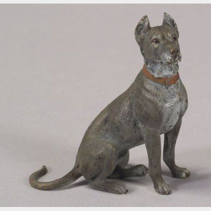 Viennese Cold Painted Miniature Bronze Figure of a Seated Dog