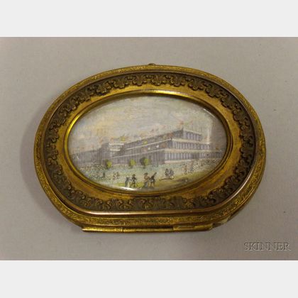 Bronze Box with Ivory Portrait of the Crystal Palace, London, in a Medallion. 