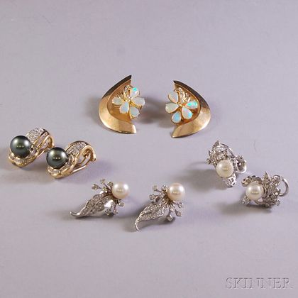 Group of 14kt Gold and Gem-set Earclips