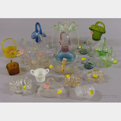 Twenty-one Assorted Miniature Art Glass Baskets